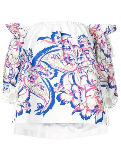 Prabal Gurung Off-the-shoulder Printed Cotton-blend Top In White