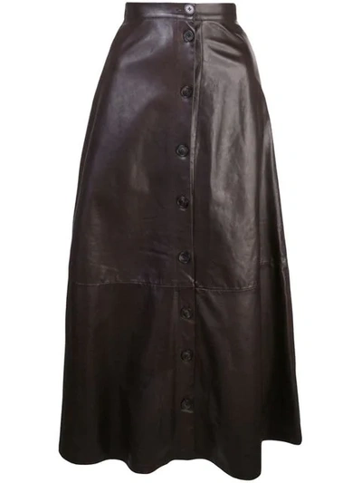 Adam Lippes A-line Midi Leather Skirt In Brown