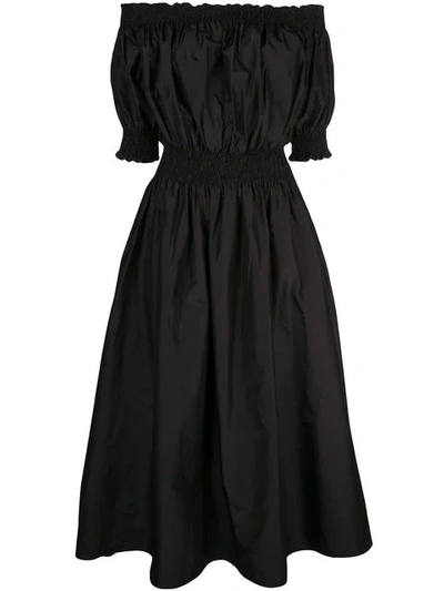 Adam Lippes Off-the-shoulder Smocked Silk Taffeta Dress In Black