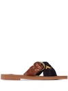 CHLOÉ WOODY FOULARD CROSS-STRAP SANDALS