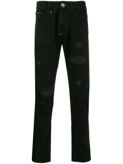 Philipp Plein Distressed Slim-fit Jeans In Black