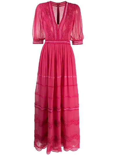 Costarellos V-neck Silk Chiffon Dress In Pink