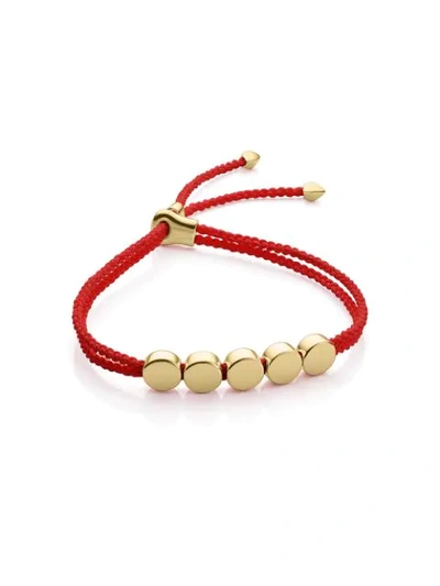 Monica Vinader Gold Vermeil Linear Bead Cord Friendship Bracelet In Red