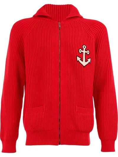Gucci Anchor-appliquéd Cotton-blend Cardigan In Red