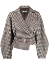 JUST CAVALLI CHECK PRINT BELTED JACKET