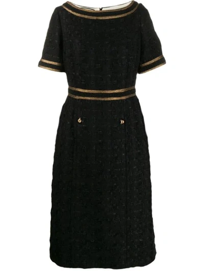 Gucci Ribbon-trimmed Embroidered Tweed Dress In Black