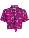 Lhd Carles Crop Blouse, Purple Plaid In Purple