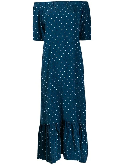 Asceno Off-the-shoulder Silk-crepe Midi Dress In Blue