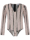 Amir Slama Striped Bodysuit In Neutrals