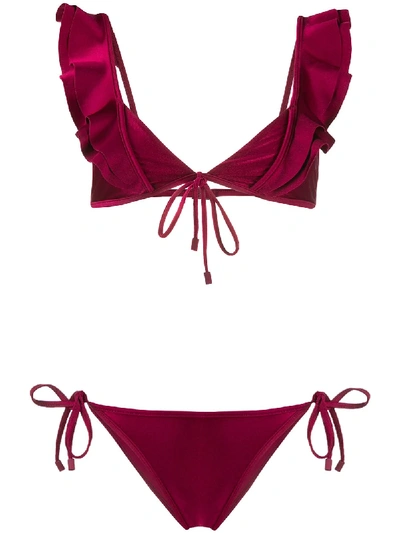 Zimmermann Amari Crimson Ruffle-trimmed Bikini In Ruby