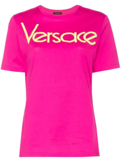 Versace Short-sleeve Logo-print Jersey T-shirt In Fuchsia