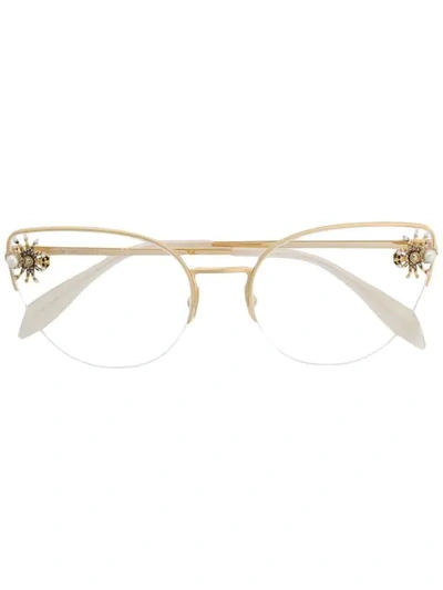 Alexander Mcqueen Embellished-spider Cat-eye Glasses In Gold