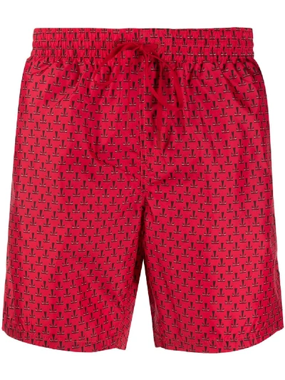 Fendi Logo Print Swim Shorts - Red