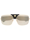 Versace Leather Detail Sunglasses In Black