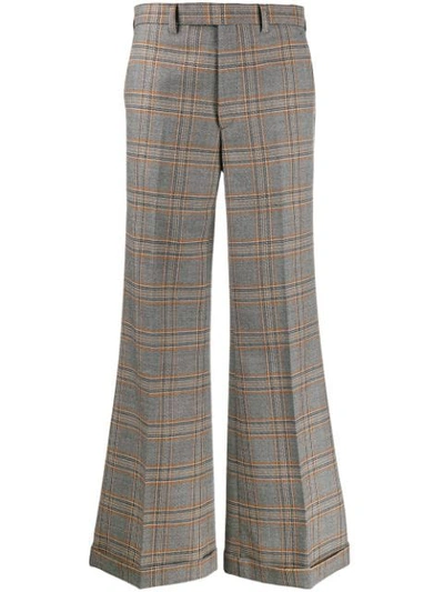Gucci Flared Jacquard-check Wool Trousers In Grey