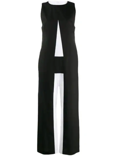 Mm6 Maison Margiela Wide Leg Color Block Jumpsuit In Black,white