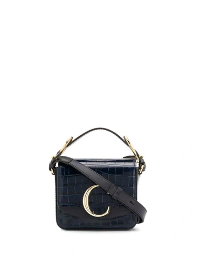 Chloé The C Mini Crocodile-effect Leather Shoulder Bag In Blue