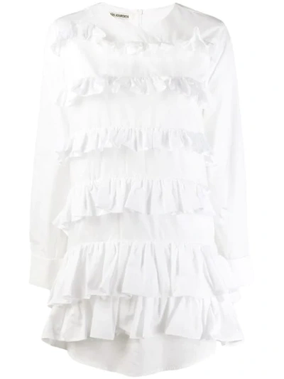 Jourden Poplin Ruffled Mini Shirt Dress - 白色 In White