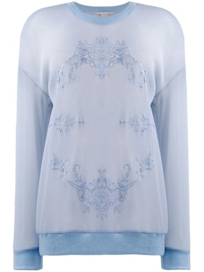 Stella Mccartney Transparent Sweatshirt With Embroidery In Baby Blue