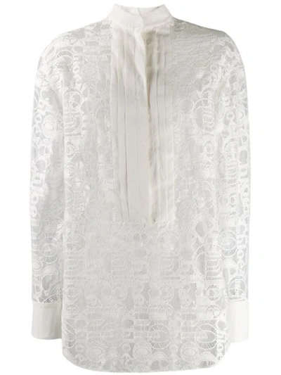 Chloé Chloe Ladies Long-sleeve Logo Lace Shirt In Ivory