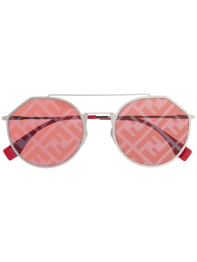 Fendi Men's 54mm Ff Logo-monogram Geometric Metal Sunglasses In Silver ,red