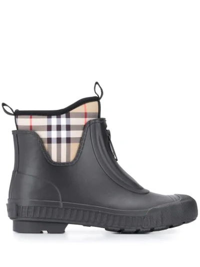 Burberry Flinton Check Waterproof Rain Boot In Black