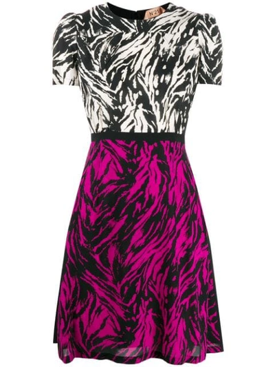 N°21 Two-tone Printed Short-sleeve Mini Dress In Pink