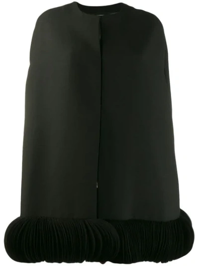 Valentino Organza-trimmed Wool And Silk-blend Crepe Cape In Black