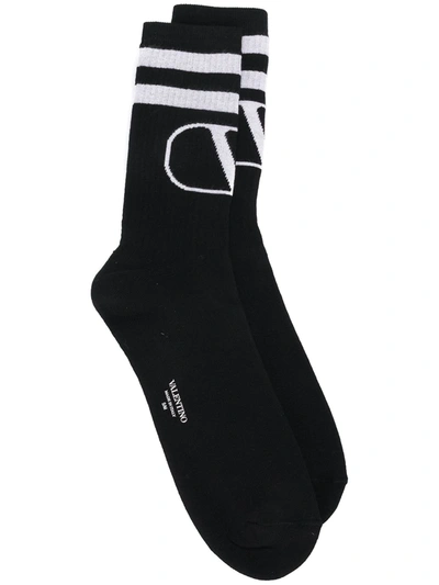 Valentino V Logo Stripe Detail Socks In Black,white