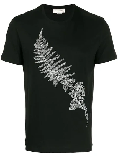 Alexander Mcqueen Frosted Fern Embroidered T-shirt In 0901 Black/mix