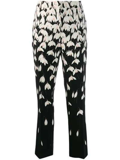 Valentino Floral Wool And Silk Crêpe Trousers In Black