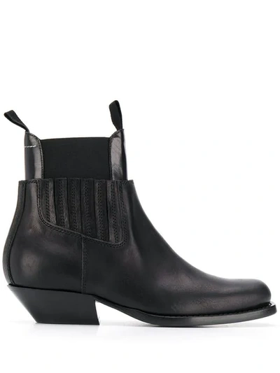 Mm6 Maison Margiela Square Toe Western Leather Ankle Boots In Black