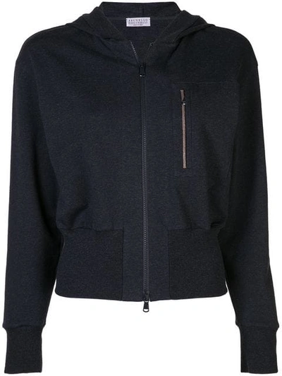 Brunello Cucinelli Short-bodied Zip-front Hoodie Jacket In C055 Anthracite