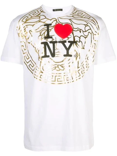 Versace Ny Medusa Motif Print T-shirt In White