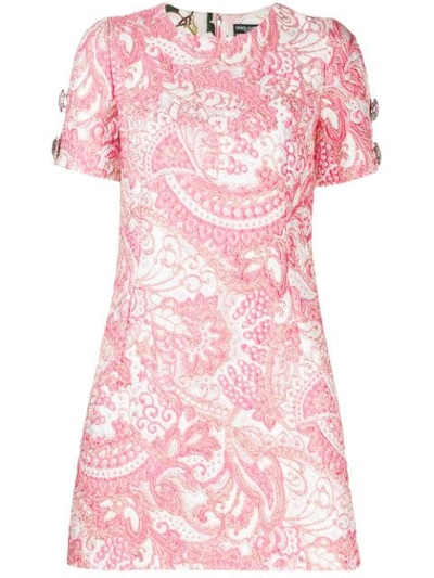 Dolce & Gabbana Short Sleeve Embellished Sleeve Dress In Print