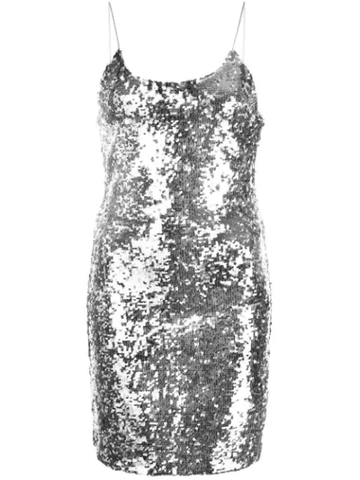 Alice And Olivia Giselle Sequined Tulle Mini Dress In Silver