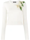 Dolce & Gabbana Lily-embellished Silk Sweater In White