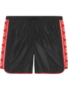 GUCCI NYLON SWIM SHORTS WITH LOGO STRIPE