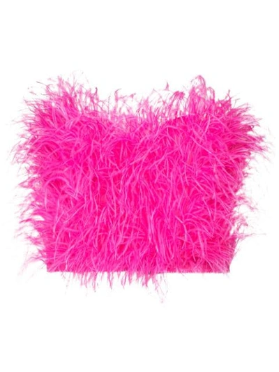 Attico Feathers Bustier Top With Embroiderd Beads In Fuchsia