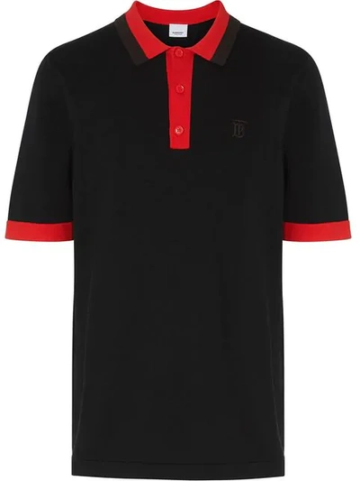 Burberry Monogram Motif Tipped Cotton Polo Shirt In Black