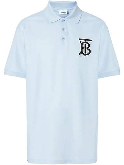 Burberry Monogram Motif Cotton Pique Oversized Polo Shirt In Pale Blue