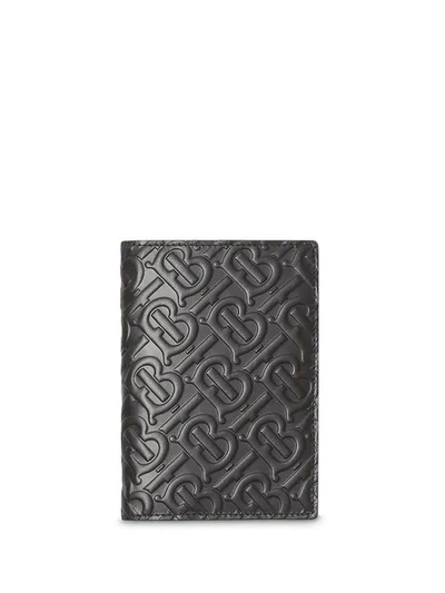 Burberry Monogram Leather Passport Holder In Black