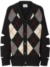 BURBERRY CUT-OUT DETAIL MERINO WOOL CASHMERE CARDIGAN