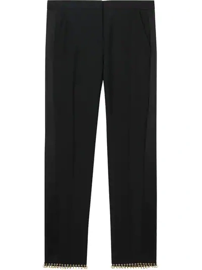 Burberry Fringed Grain De Poudre Wool Tailored Trousers In Black