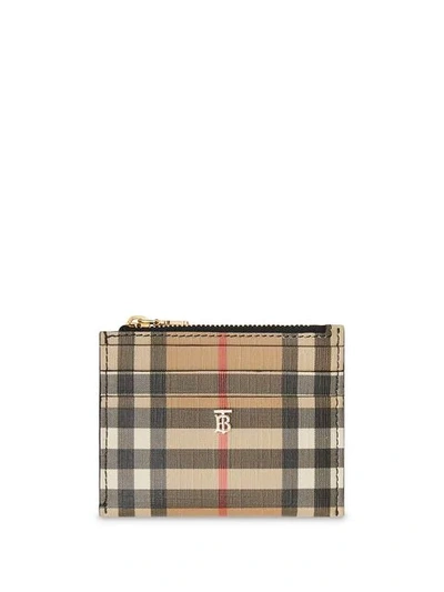 Burberry Vintage Check And Leather Zip Card Case In Neutrals