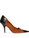 BURBERRY BROGUE DETAIL TWO-TONE SUEDE AND LEATHER PUMPS