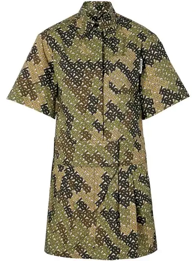 Burberry Short-sleeve Monogram Print Shirt Dress In Green