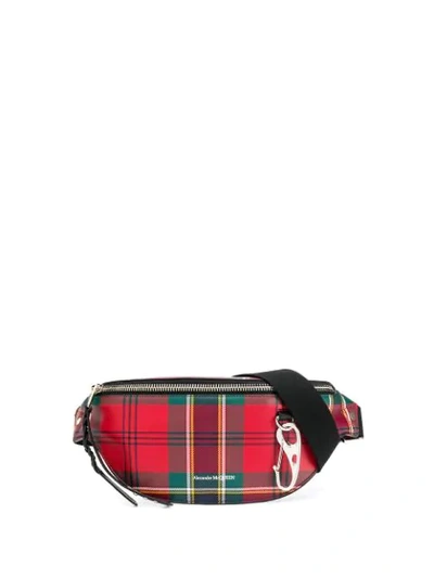 Alexander Mcqueen Tartan Print Leather Harness Belt Bag In Red