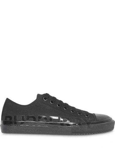 Burberry Logo Print Cotton Gabardine Sneakers In Black