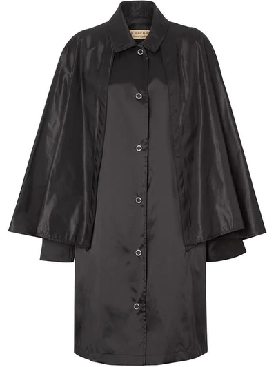 Burberry Cape Detail Econyl® Belted Coat In Black